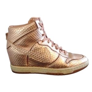 Nike Dunk Sky High Cut Out Metallic Pink Wedge Sneakers Size 7.5 Rare